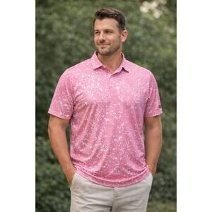 Obla Men’s XL Pink Print Golf Polo Dry Fit Performance Shirt EUC